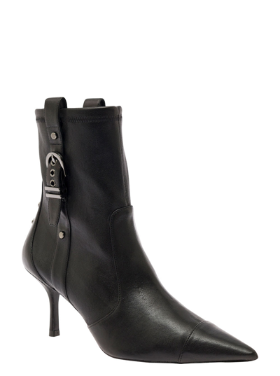 Stuart Weitzman Black Bootie With Buckle Detail And Stiletto Heel In Smooth Leather Woman In Black