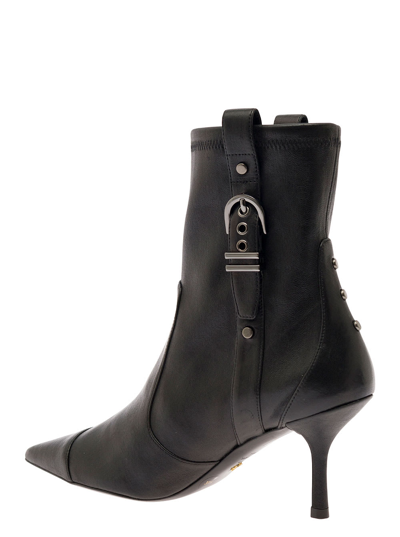 Shop Stuart Weitzman Black Bootie With Buckle Detail And Stiletto Heel In Smooth Leather Woman