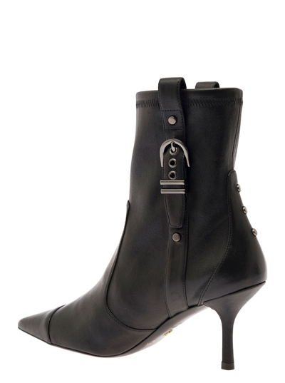 Stuart Weitzman Black Bootie With Buckle Detail And Stiletto Heel In Smooth Leather Woman In Black