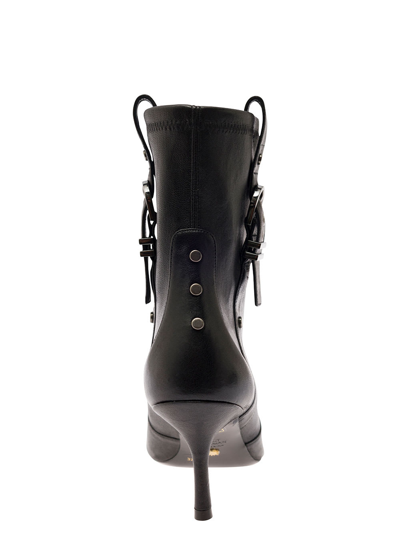 Stuart Weitzman Black Bootie With Buckle Detail And Stiletto Heel In Smooth Leather Woman In Black