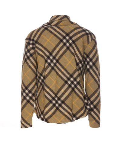 Shop Burberry Check Wool Overshirt In Green