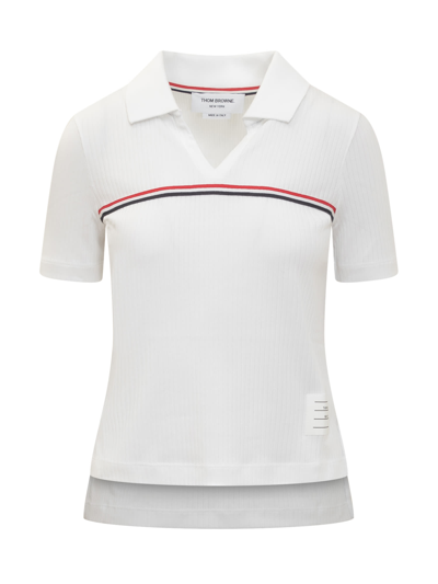 Shop Thom Browne Short Sleeve Polo In White