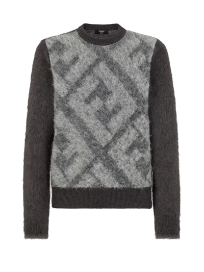 Shop Fendi Gray Alpaca Sweater In Peltro Flannel