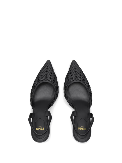 Shop Fendi High Heel Slingback In Black Leather In Nero Nero