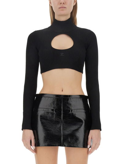 Shop Courrèges Cropped Shirt In Nero