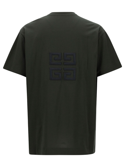 Shop Givenchy Dark Green Crewneck T-shirt With 4g Logo Print In Cotton Man