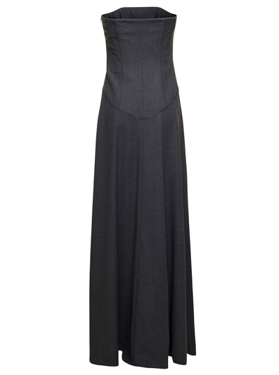 Shop Alberta Ferretti Long Grey Bustier Dress With Flared Skirt In Stretch Wool Woman