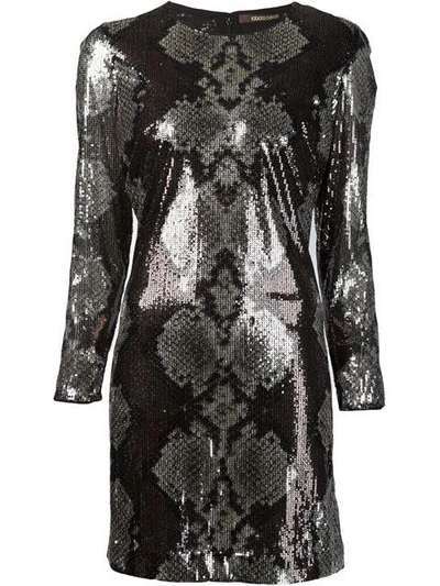 Shop Roberto Cavalli Sequin Python Dress In Black