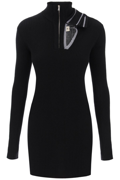 Shop Y/project Double Neckline Merino Mini Dress In Evergreen Black (black)