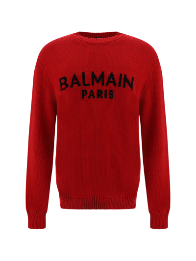 Shop Balmain Sweater In Rouge/noir