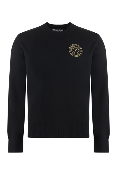 Shop Versace Jeans Couture Cotton-blend Sweater In Black