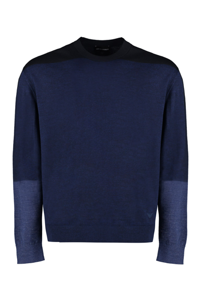 Shop Emporio Armani Virgin Wool Crew-neck Sweater In Blue