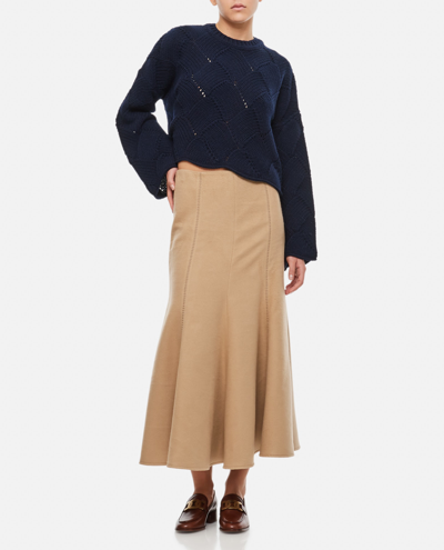 Shop Gabriela Hearst Silk Pleated Midi Skirt In Beige