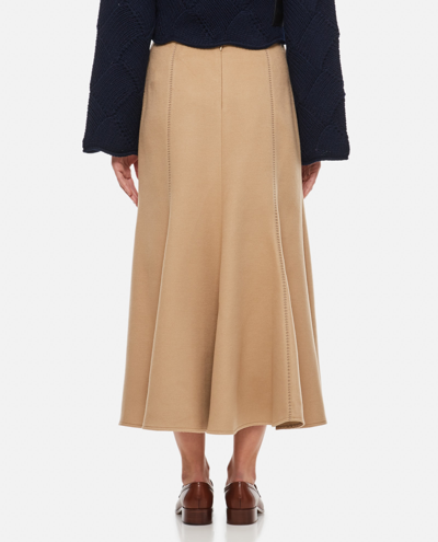 Shop Gabriela Hearst Silk Pleated Midi Skirt In Beige