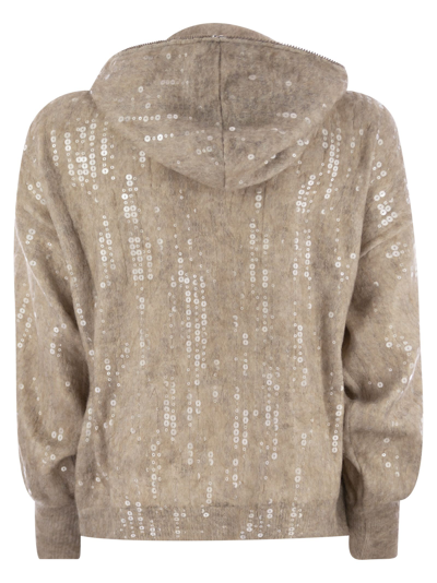 Shop Brunello Cucinelli Mohair, Virgin Wool And Cashmere Cardigan With Hood And Zip In Dove Grey