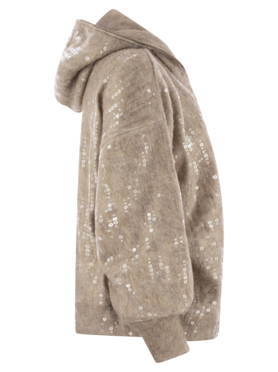 Shop Brunello Cucinelli Mohair, Virgin Wool And Cashmere Cardigan With Hood And Zip In Dove Grey