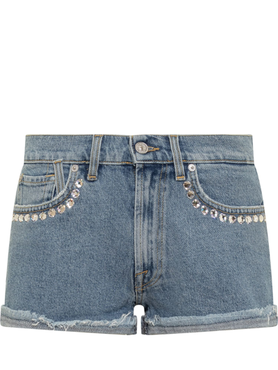 Shop 7 For All Mankind Slounchy Shorts In Mid Blue