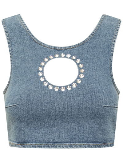 Shop 7 For All Mankind Cropped Top In Mid Blue
