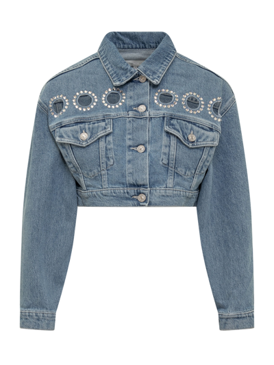 Shop 7 For All Mankind Cropped Denim Jacket In Light Blue