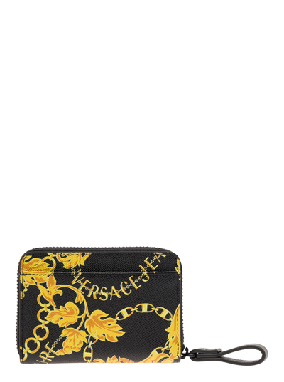 Shop Versace Jeans Couture Black Zip-around Wallet With Barocco Print In Leather Man