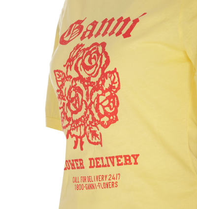 Shop Ganni Flower Logo T-shirt In Yellow