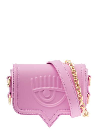 Shop Chiara Ferragni Eyelike Pink Crossbody Bag With Front Logo In Faux Leather Woman In Violet