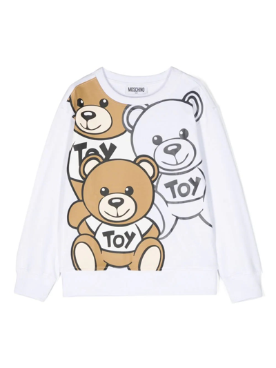 Shop Moschino Teddy Friends Sweatshirt In White Cotton In Bianco