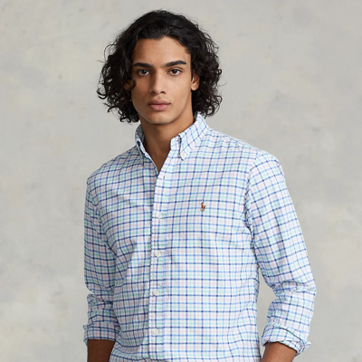 Shop Ralph Lauren Classic Fit Checked Oxford Shirt In Blue/green/new Rose Multi