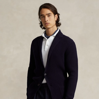 Shop Ralph Lauren Wool-blend Blazer Cardigan In Navy