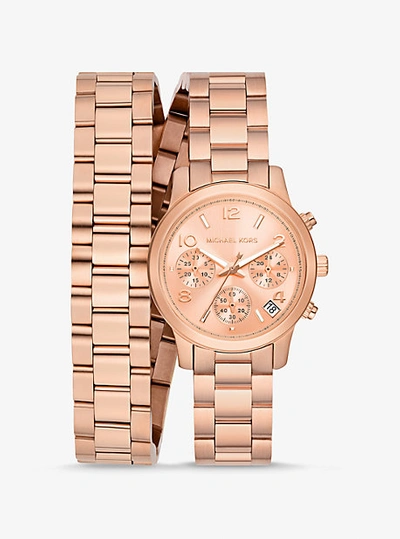 Shop Michael Kors Runway Rose Gold-tone Wrap Watch