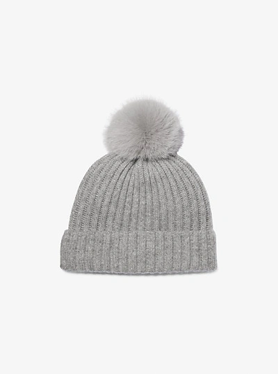 Shop Michael Kors Ribbed Cashmere Beanie Hat In Grey