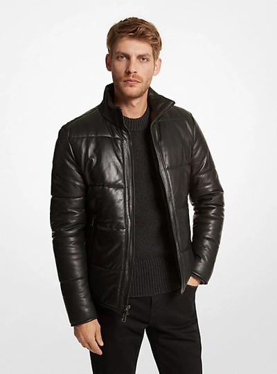 Shop Michael Kors Quilted Leather Puffer Jacket In Black