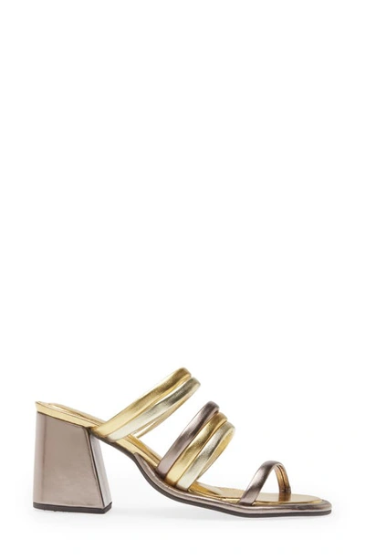 Farm Rio Block Heel Slide Sandal In Gold &silver