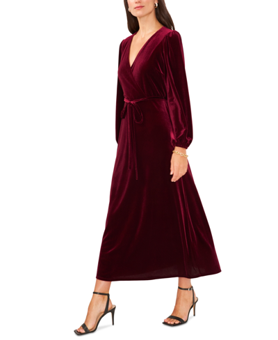 Shop Msk Women's Long-sleeve Stretch-velvet Dress In Wine