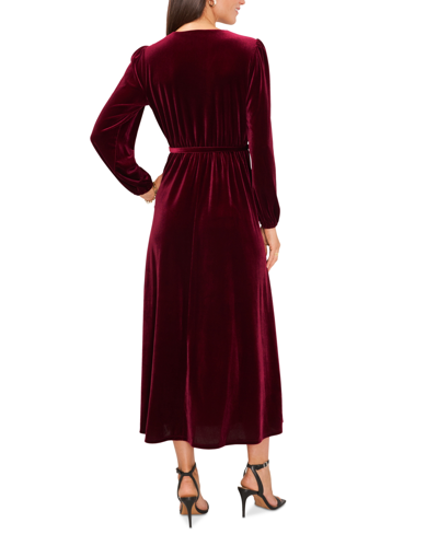 Shop Msk Women's Long-sleeve Stretch-velvet Dress In Wine