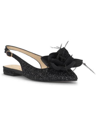 Shop Jessica Simpson Evito Slip-on Slingback Embellished Flats In Black