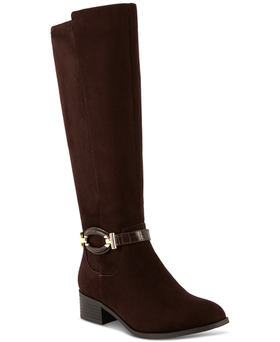 Shop Karen Scott Stanell Buckled Riding Boots, Created For Macy's In Chocolate Micro