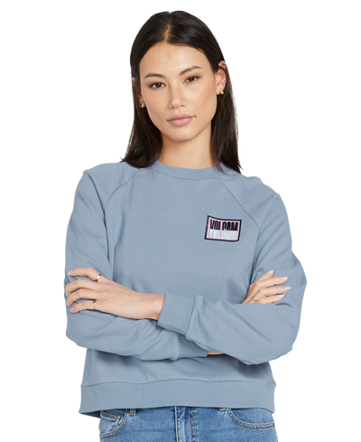 Shop Volcom Juniors' Truly Deal Crewneck Sweatshirt In Washed Blue