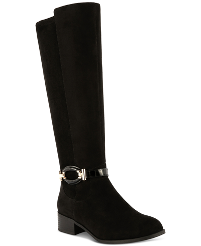 Shop Karen Scott Stanell Buckled Riding Boots, Created For Macy's In Black Micro