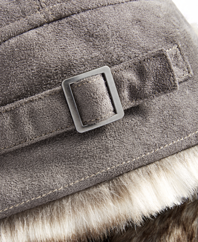 Shop Scala Men's Faux-suede Trapper Hat With Faux-fur Lining & Trim In Grey