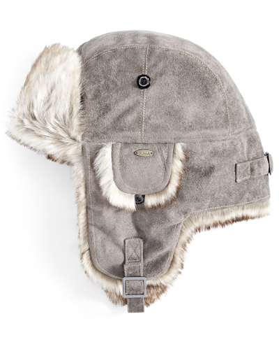 Shop Scala Men's Faux-suede Trapper Hat With Faux-fur Lining & Trim In Grey