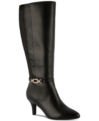Shop Karen Scott Freylyn Buckled Dress Boots, Created For Macy's In Black Smooth Snake