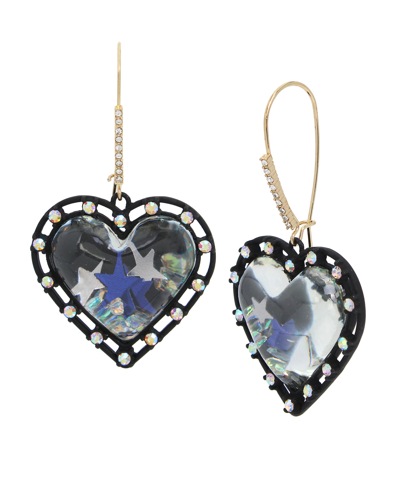 Shop Betsey Johnson Faux Stone Shaky Heart Dangle Earrings In Crystal,gold