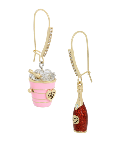 Shop Betsey Johnson Faux Stone Champagne Mismatch Dangle Earrings In Pink,gold