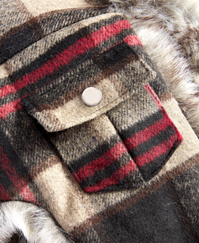Shop Scala Men's Plaid Trapper Hat With Faux-fur Lining & Trim In Red,grey