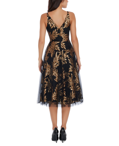 Shop Dress The Population Women's Courtney Sequin And Tulle Dress In Gold Multi