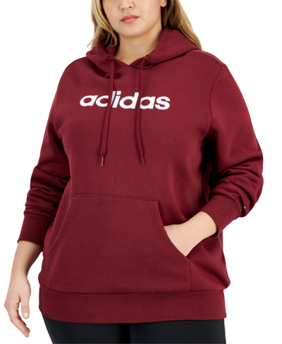 Shop Adidas Originals Trendy Plus Size Pullover Logo-print Fleece Hoodie In Shadow Red