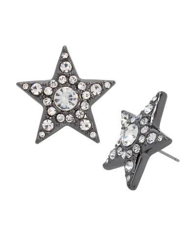 Shop Betsey Johnson Faux Stone Pave Star Button Earrings In Crystal,hematite