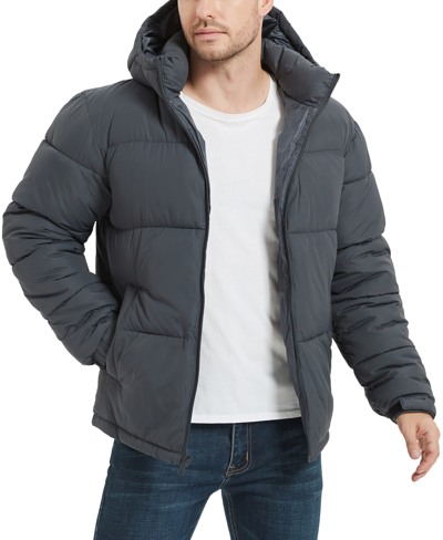 Shop Hawke & Co. Men's Quilted Zip Front Hooded Puffer Jacket In Carbon