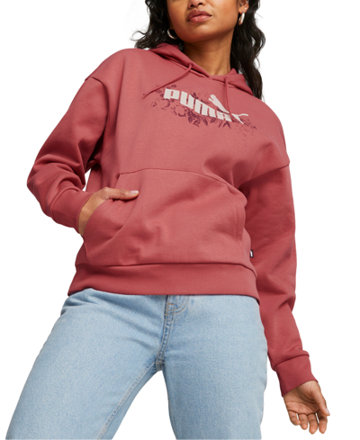 Shop Puma Women's Essential Floral Vibes Graphic Hoodie In Astro Red
